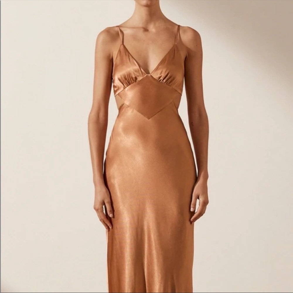 Shona Joy LA Lune Backless MIDI Dress in Copper